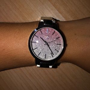 Pink & silver glitter watch